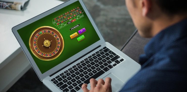Meja poker digital dengan cahaya neon